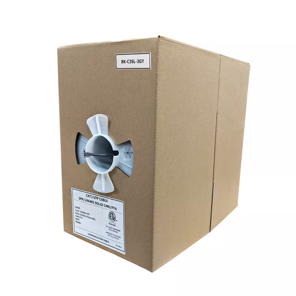 Cat3 Solid UTP FT4/CMR/CL3 Bulk Cable - 100 ft 3 Pair - Grey