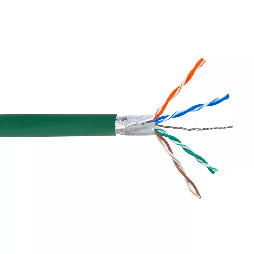 Cat5E 350 mhz Solid Shielded STP FT4/CMR Bulk Cable - 1000 ft 4 Pair - Green
