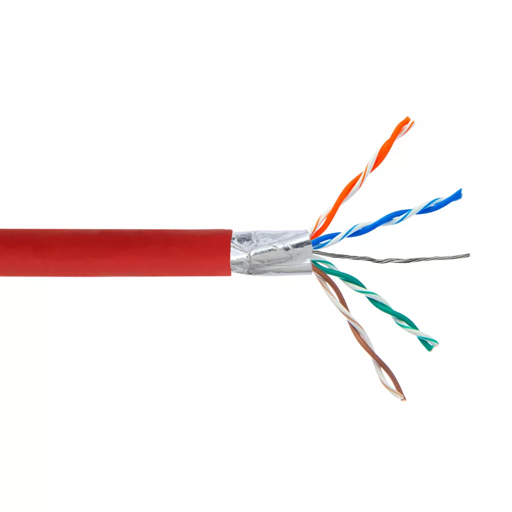 Cat5E 350 mhz Solid Shielded STP FT4/CMR Bulk Cable - 1000 ft 4 Pair - Red
