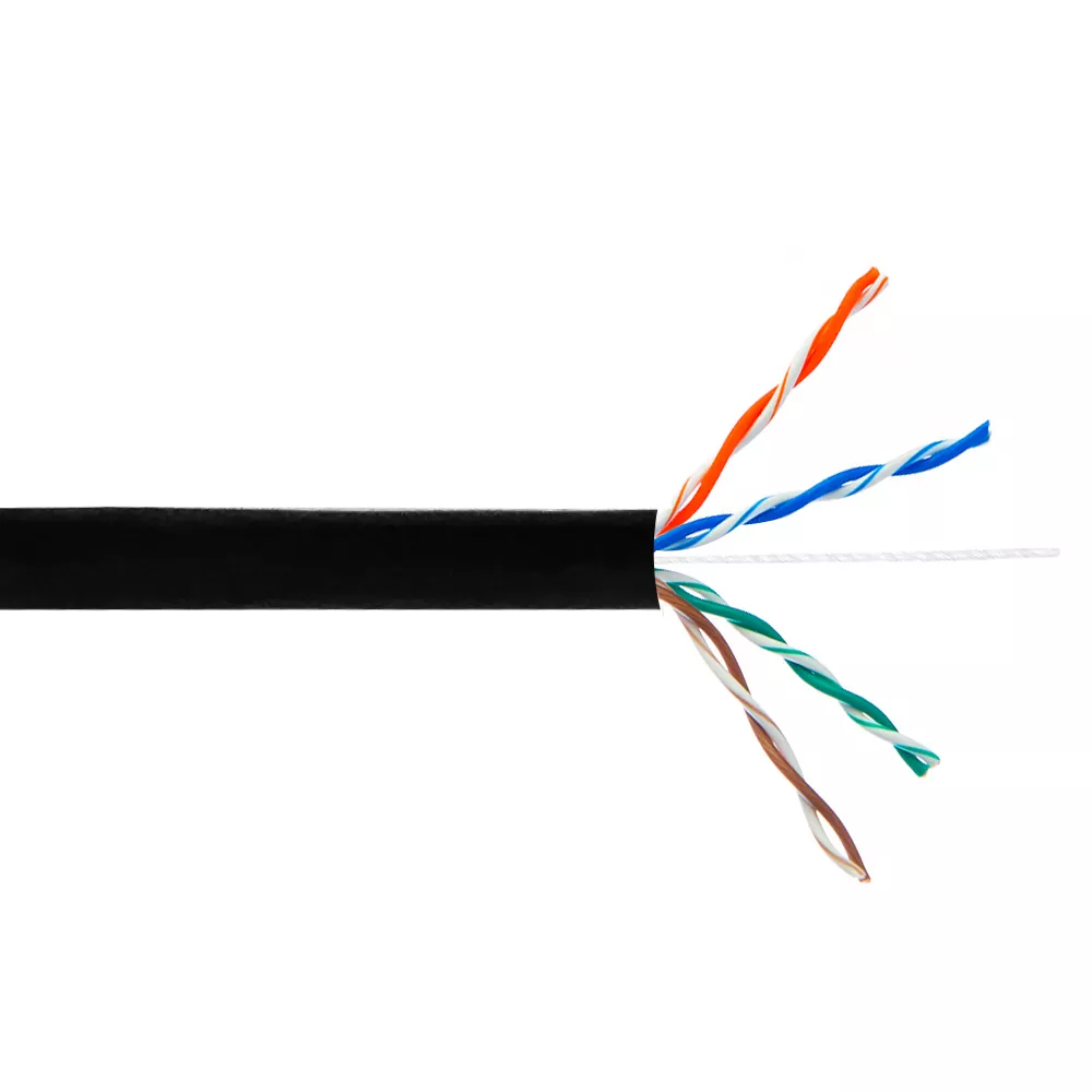 Cat5E 350 mhz UTP Solid UV / Direct Burial Bulk Cable - 1000 ft 4 Pair - Black