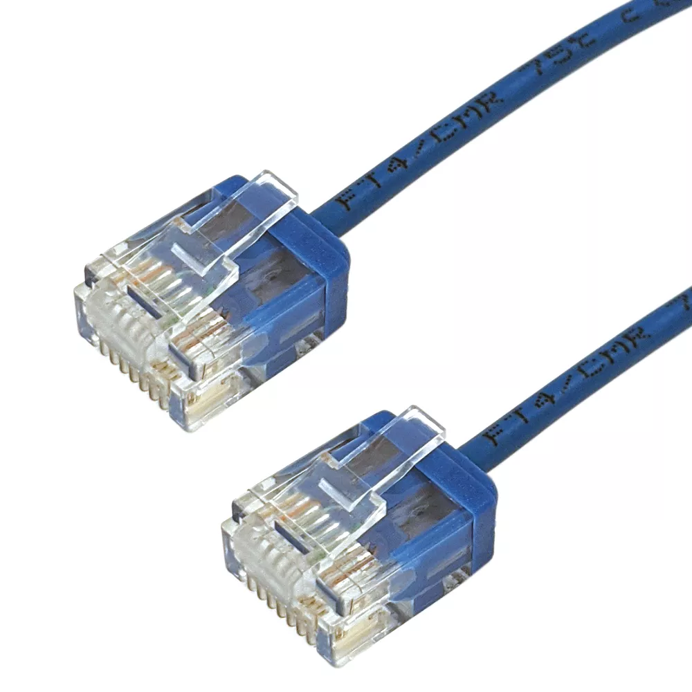 Cat6 UTP Micro-Thin Moldedpatch Cable - 32 awg - Riser CMR - 1 ft - Blue