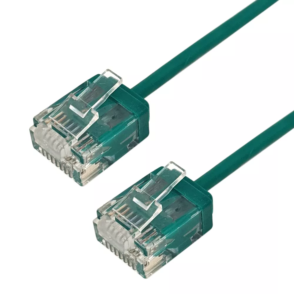 Cat6 UTP Micro-Thin Moldedpatch Cable - 32 awg - Riser CMR - 1 ft - Green
