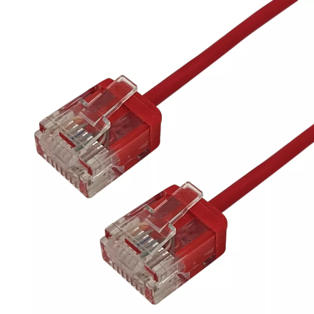 Cat6 UTP Micro-Thin Moldedpatch Cable - 32 awg - Riser CMR - 1 ft - Red