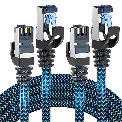 Cat8 Ethernet Cable 3 ft 2 Pack, High Speed 40Gbps 2000MHz, Braided, Blue, Compatible with Router, Modem, Laptop, PC, Gaming