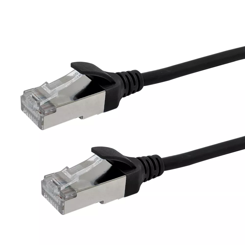 Cat8 F FTP 40G Ultra-Thin Molded Patch Cable - 30 awg -Riser CMR - 1 ft - Black