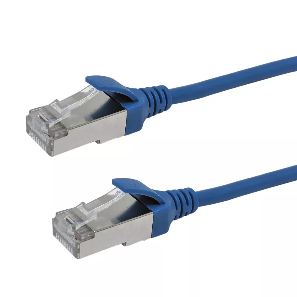 Cat8 F FTP 40G Ultra-Thin Molded Patch Cable - 30 awg -Riser CMR - 1 ft - Blue