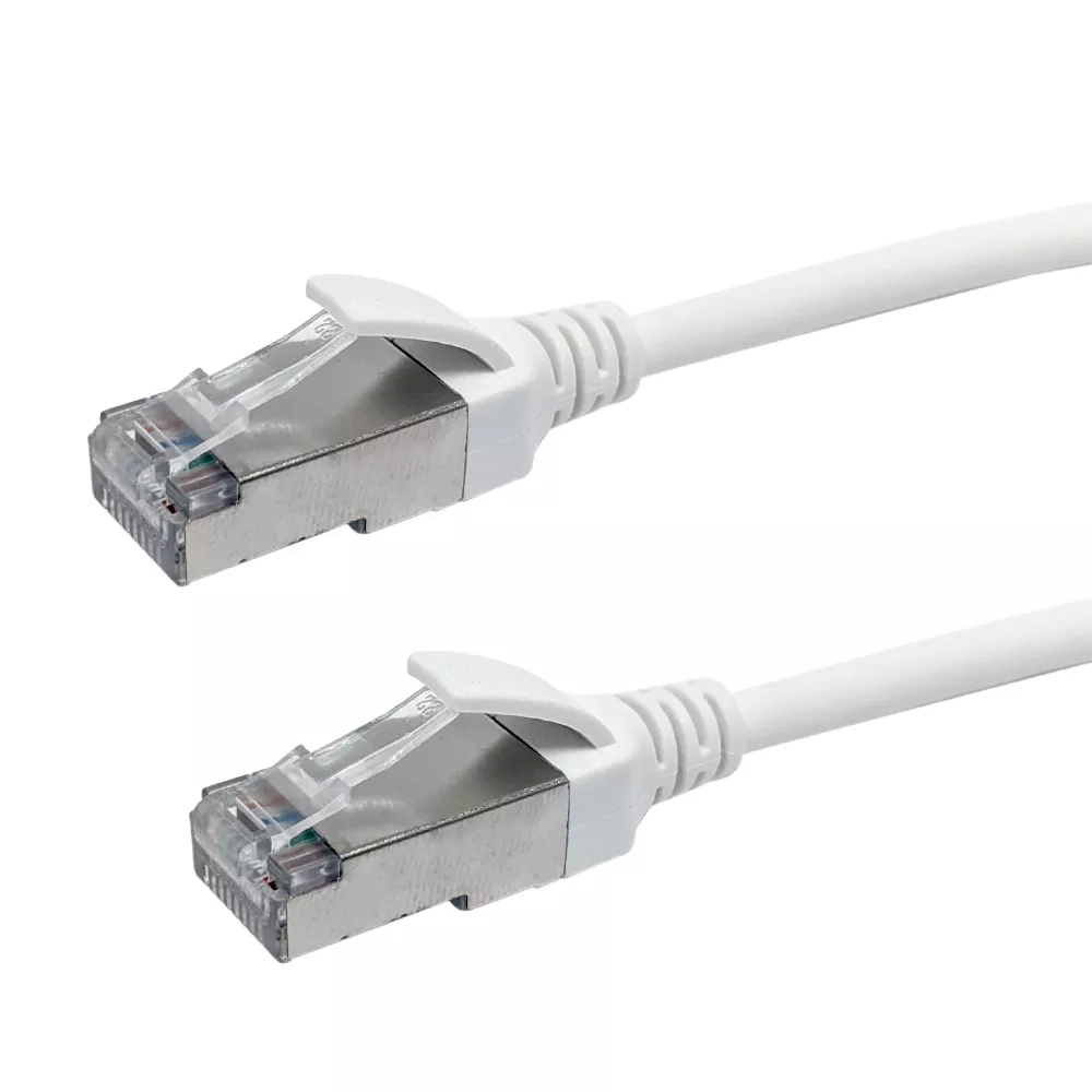 Cat8 F FTP 40G Ultra-Thin Molded Patch Cable - 30 awg -Riser CMR - 1 ft - White