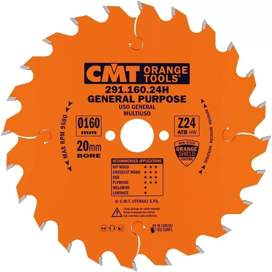 CMT Woodworking Cutting Tools 291.160.24H 24T ATB General Purpose Crosscut Circular Saw Blade for Festool Saws, 160mm