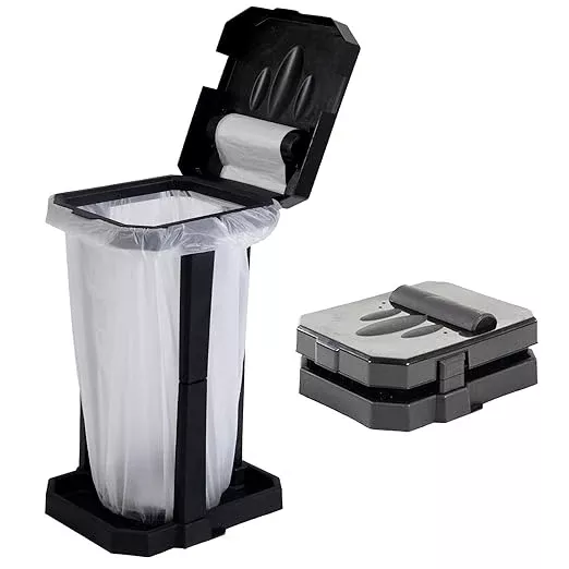 Collapsible Trash Bag Holder with Reinforced Legs and Bonus Inner Storage Compartment, Portable Trash Can, Outdoor Waste Bin with 20 Bags Included for Camping, RV, Picnic, and Home Use