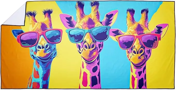 Cool Giraffe Beach Towel Oversized 36" x 72", Thin Lightweight Sand Free Quick Dry Microfiber Towel for Swimming Pool Cruise Camping Travel
