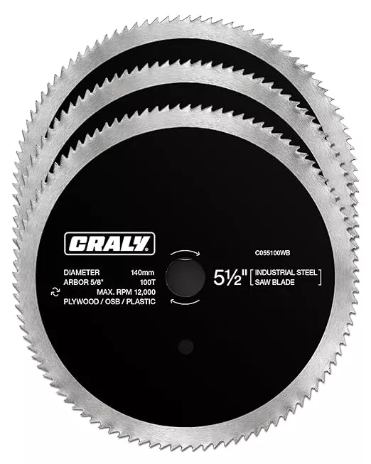 CRALY 5-1/2 Inch 100 Teeth Circular Saw Blade, 5/8 Inch Arbor, Thin Kerf, for Cutting Plywood, OSB, Plastic, Paneling & Vinyl Siding, 3-Pack(C055100WB-3)