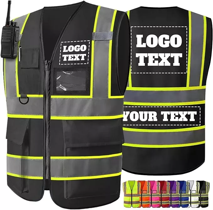 Custom Safety Vest High Visibility Reflective Customized Logo Construction Work Vests Dual Tone Reflective Strips