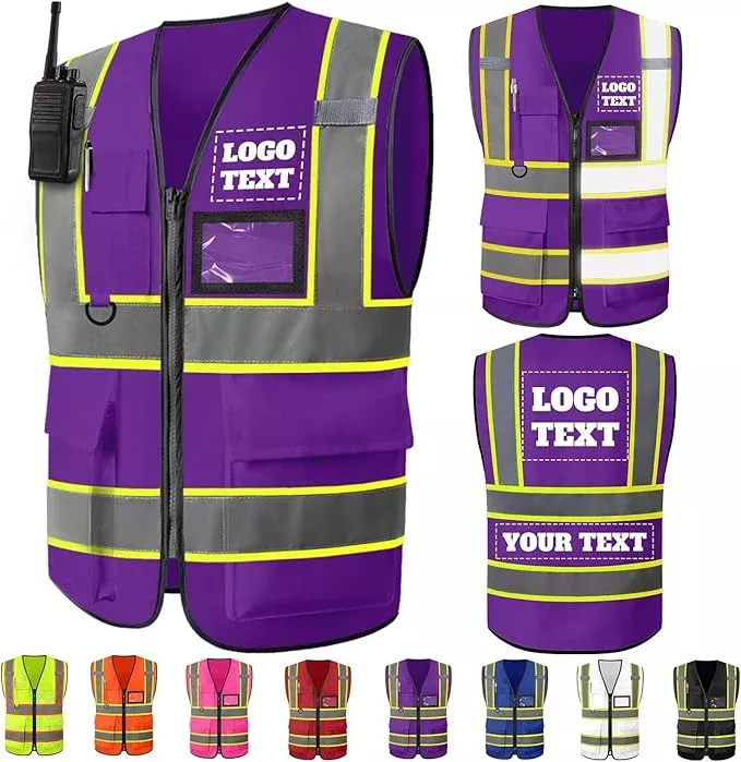 Custom Safety Vest Logo High Visibility Work Vests for Men Customize Hi Vis Reflective Construction Workwear