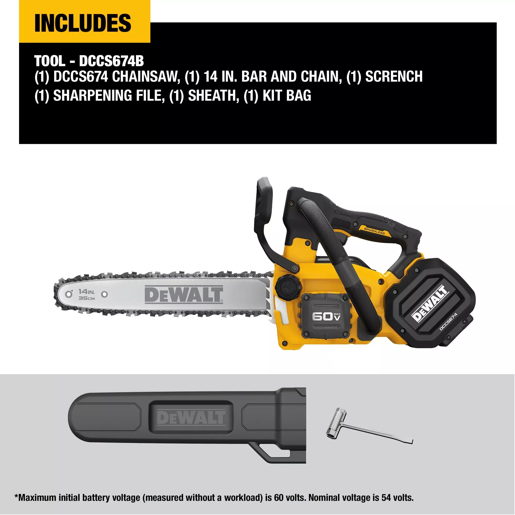 DEWALT 60V MAX* 14 In. Top Handle Chainsaw (Tool only)