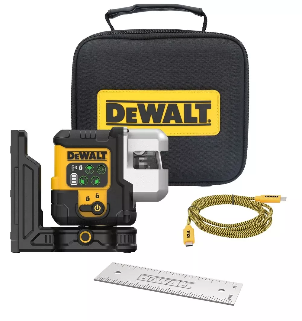 DeWalt DCLE14301GB USB Rechargeable Green 3 X 180 Degree Line Laser Base Kit