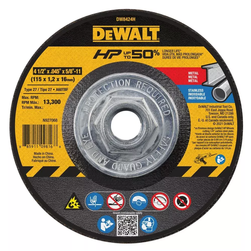 DEWALT DW8424H - 4-1/2 x .045 x 5/8-11 HP T27 Cutting (10 Pack)