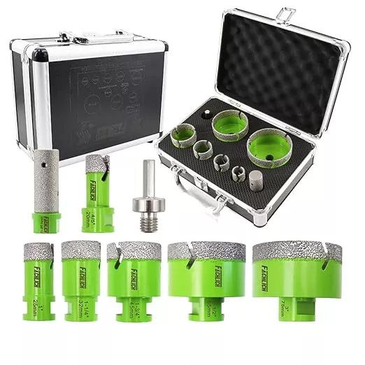 Diamond Core Drill Bits Set - 8pcs Tile Hole Saw Kit (20/25/32/45/65/75mm+20F+Hex) for Porcelain Ceramic Tile Granite Marble