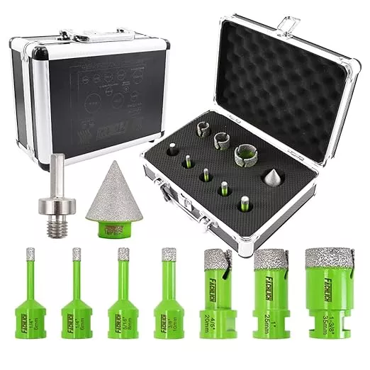 Diamond Core Drill Bits Set - Tile Hole Saw Kit (6/6/8/10/20/25/35mm+35B+Hex) 9pcs for Porcelain Ceramic Tile Granite Marble