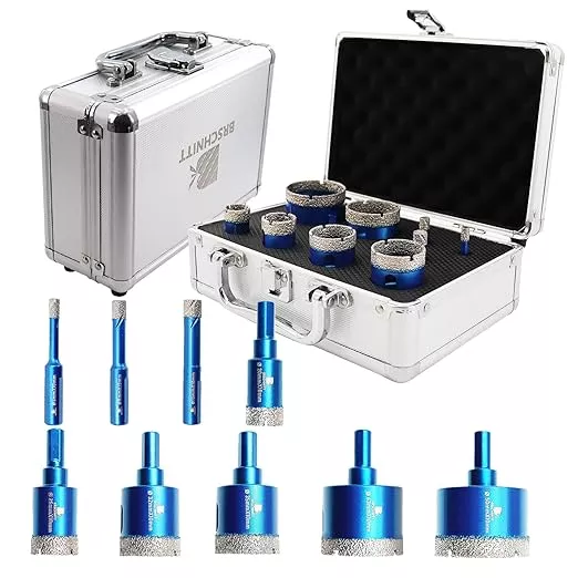 Diamond Hole Saw Kit - Porcelain Tile to Granite Drilling, 9pcs Diamond Drill Bits with Triangle Shank (6 8 10 20 25 32 35 43 50mm)