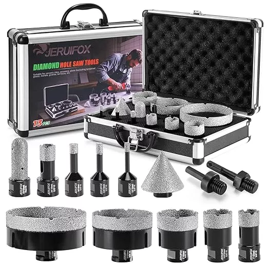 Diamond Hole Saw Kit Tile Drill Bits, 13 PCS Diamond Core Drill Bits Set 6/8/10/19/25/35/51/75/100mm+50mm Chamfer Saw +20mm Finger Bit+SDS Adapter Porcelain Hollow Drill Hole Saw for Ceramic, Granite