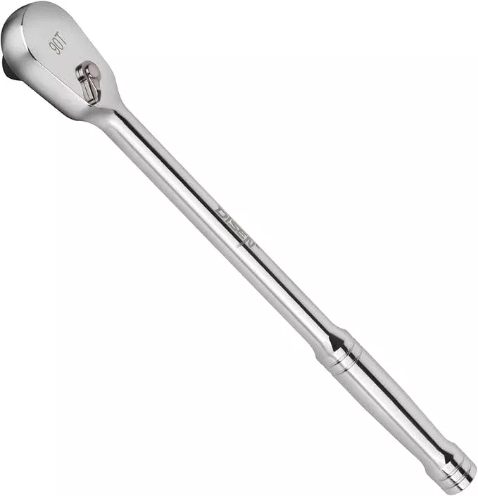 DISEN 1/4" Drive Ratchet,90-Tooth Ratchet Wrench with 7" Handle and Dust Proof Teardrop Enclosed Head, Reversible, CR-V Steel Made, CR-MO Head, Full Polished, Gifts for Men
