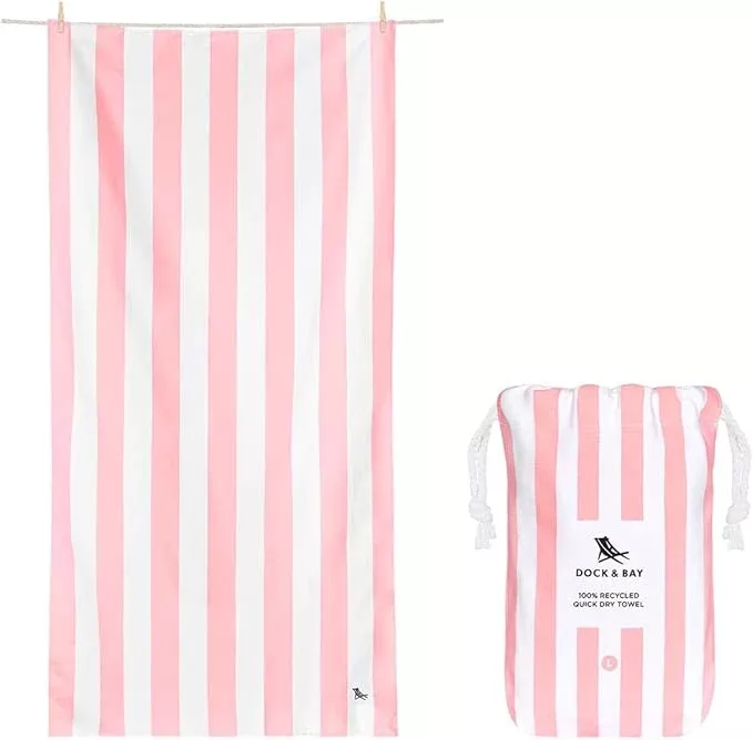 Dock & Bay Beach Towel - Quick Dry, Sand Free - Compact, Lightweight - 100% Recycled - Includes Bag - Cabana Light - Bora Bora Beige - Large (160x90cm, 63x35)
