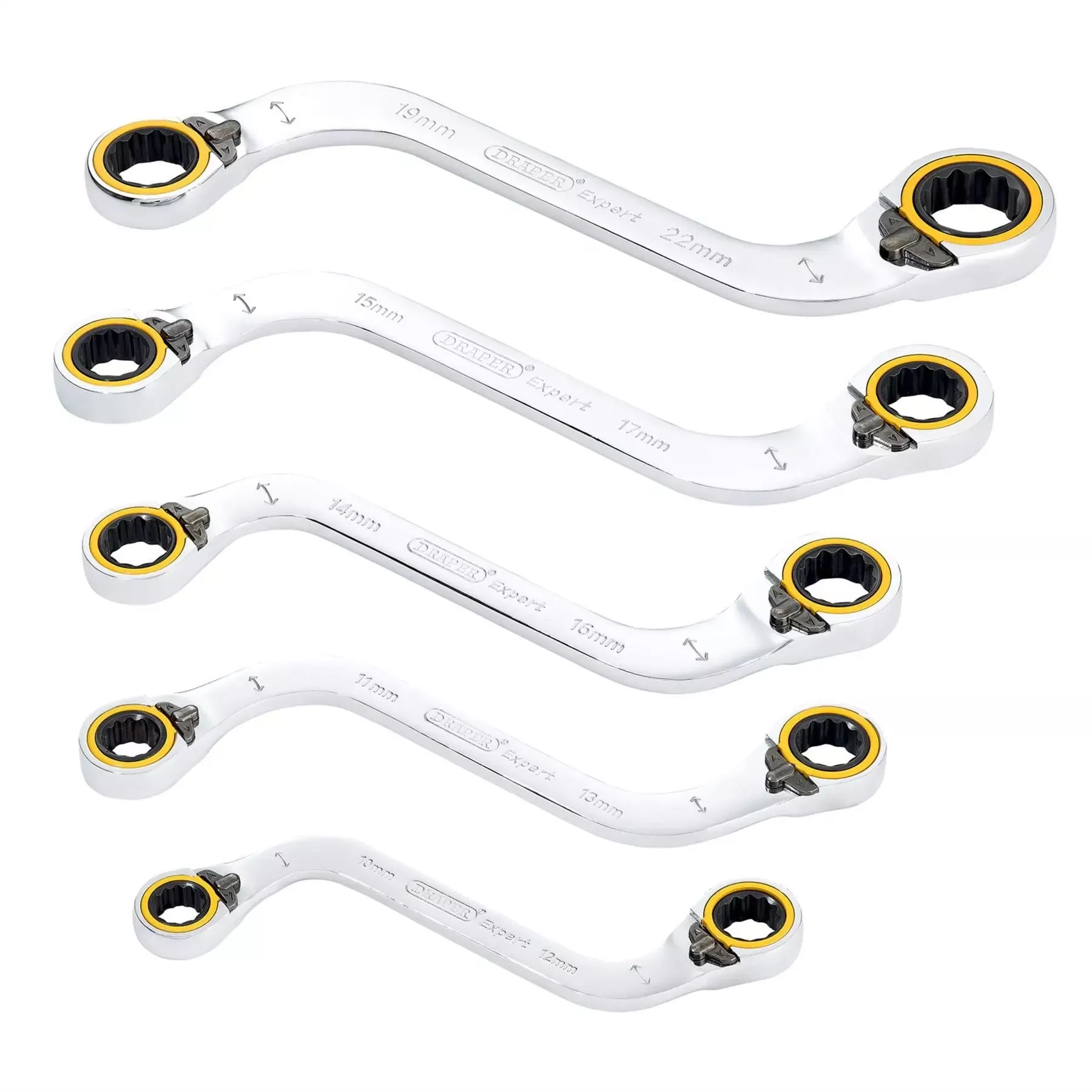 Draper Expert HI-TORQ Double Ring Reversible Ratchet S-Shape Spanner Set (5 Piece) 03947