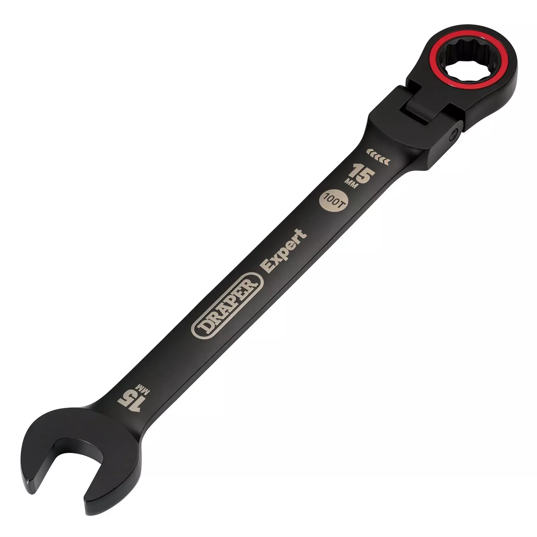 Draper Expert HI-TORQ Metric Flexible Head Ratchet Combination Spanner 15mm Black 03922