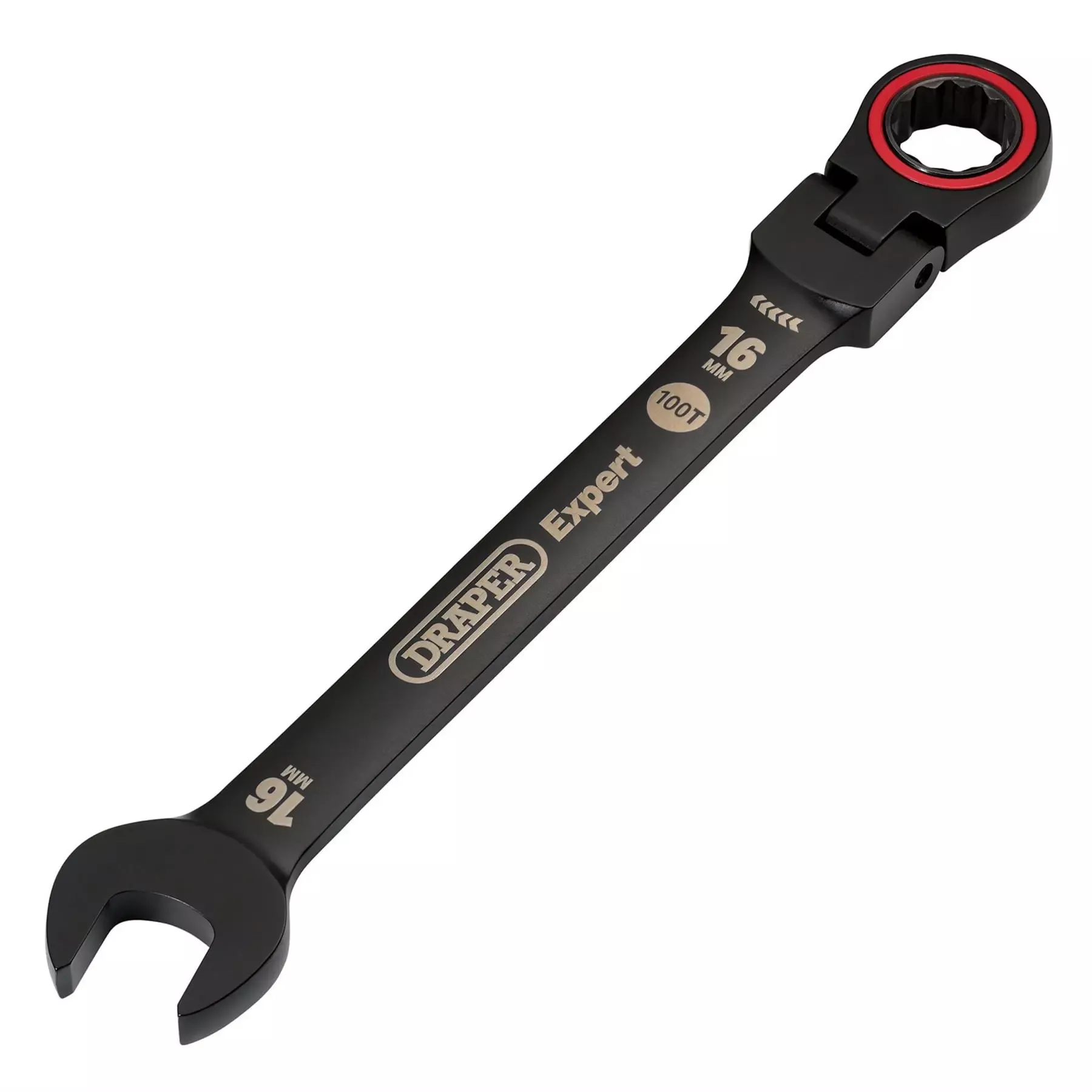 Draper Expert HI-TORQ Metric Flexible Head Ratchet Combination Spanner 16mm Black 03923