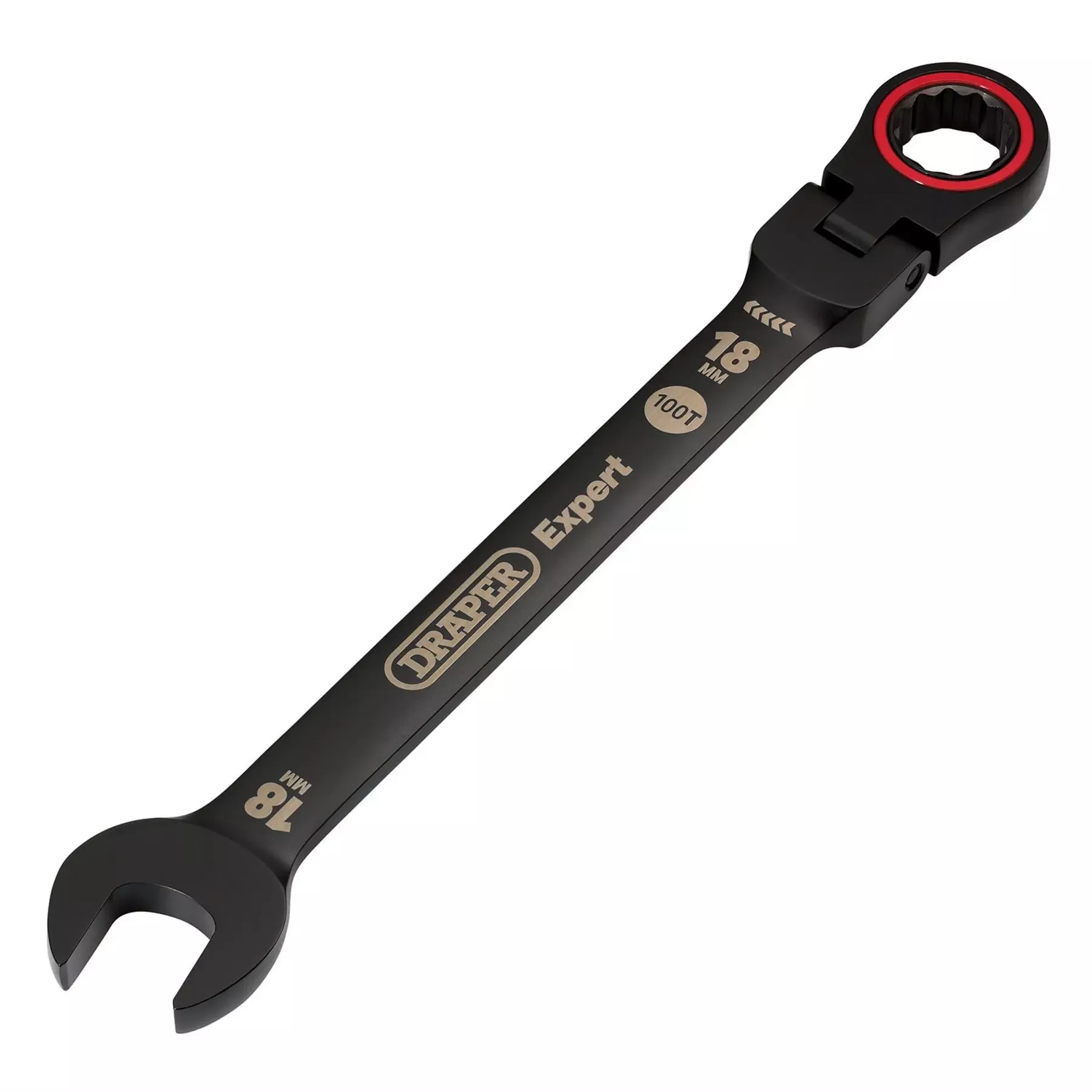 Draper Expert HI-TORQ Metric Flexible Head Ratchet Combination Spanner 18mm Black 03925