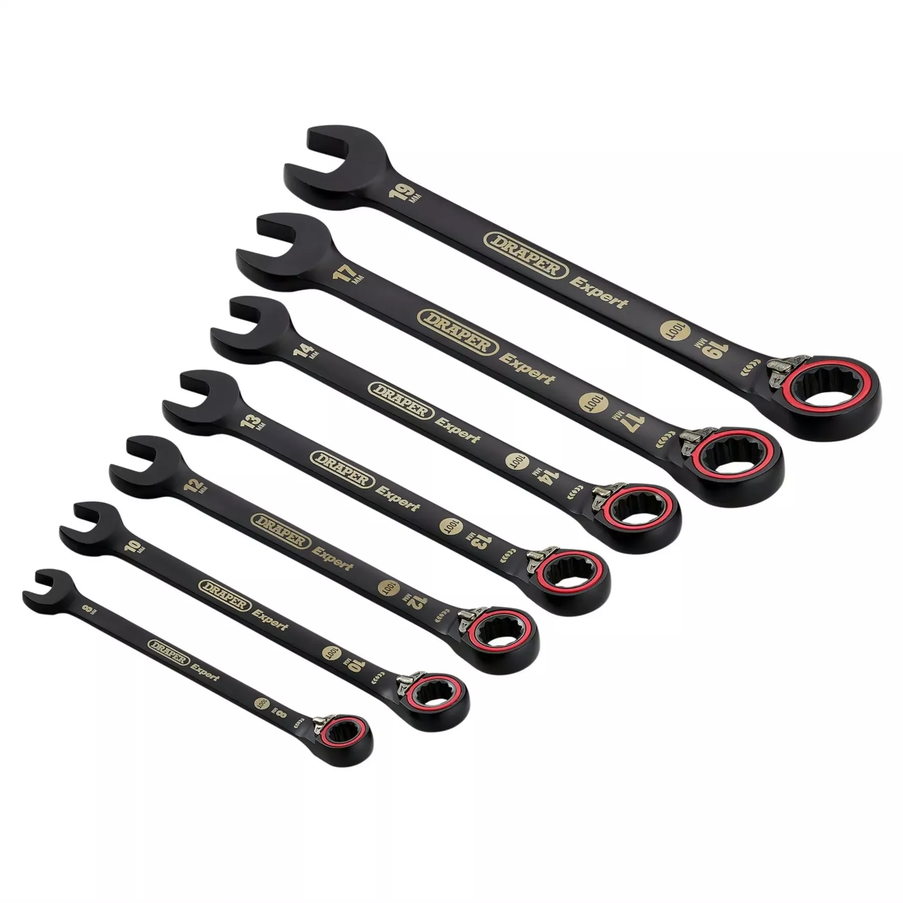 Draper Expert HI-TORQMetric Reversible Ratchet Combination Spanner Set Black (7 Piece) 03911