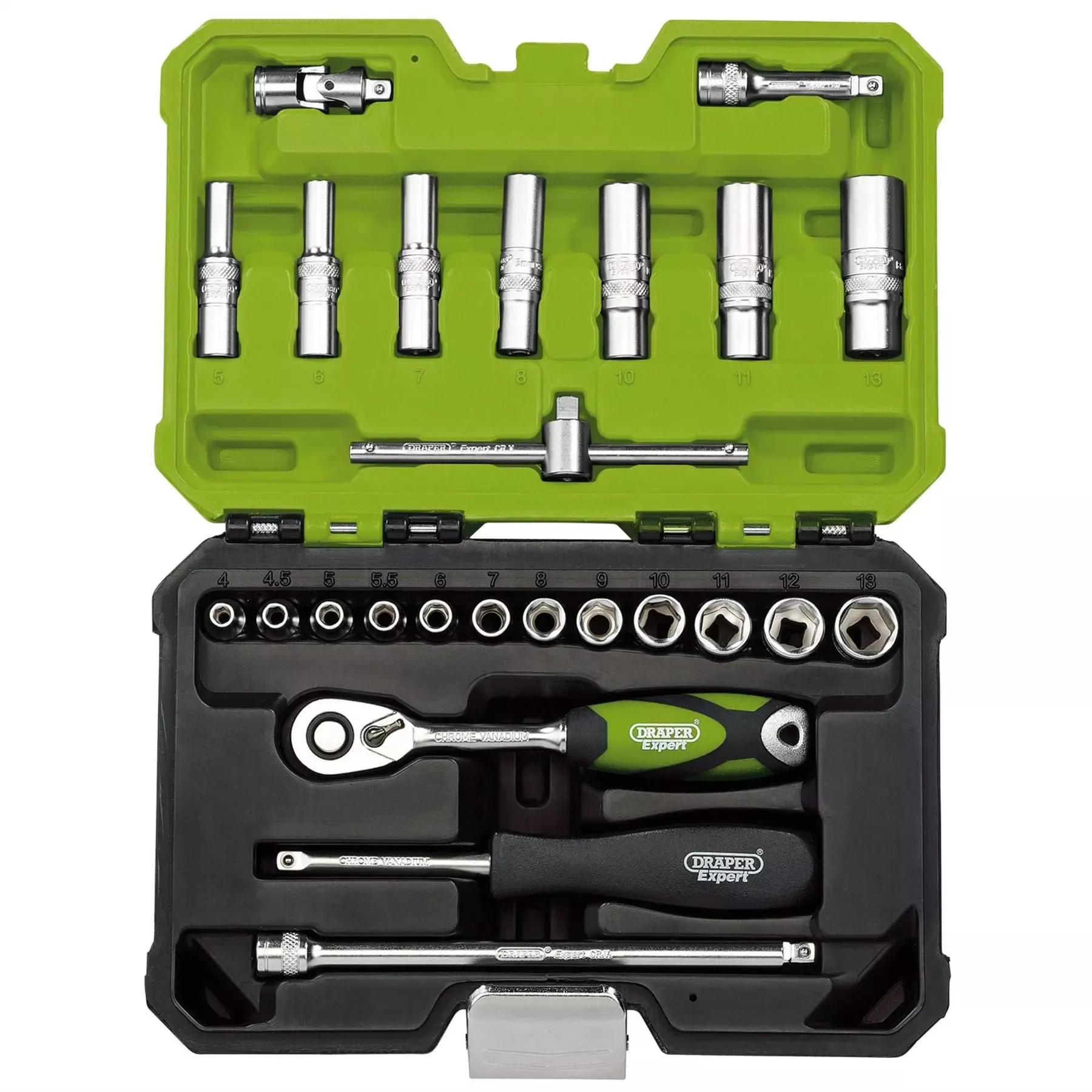 Draper Expert Metric Socket Set 1/4" Sq. Dr. Green (25 Piece) 04463