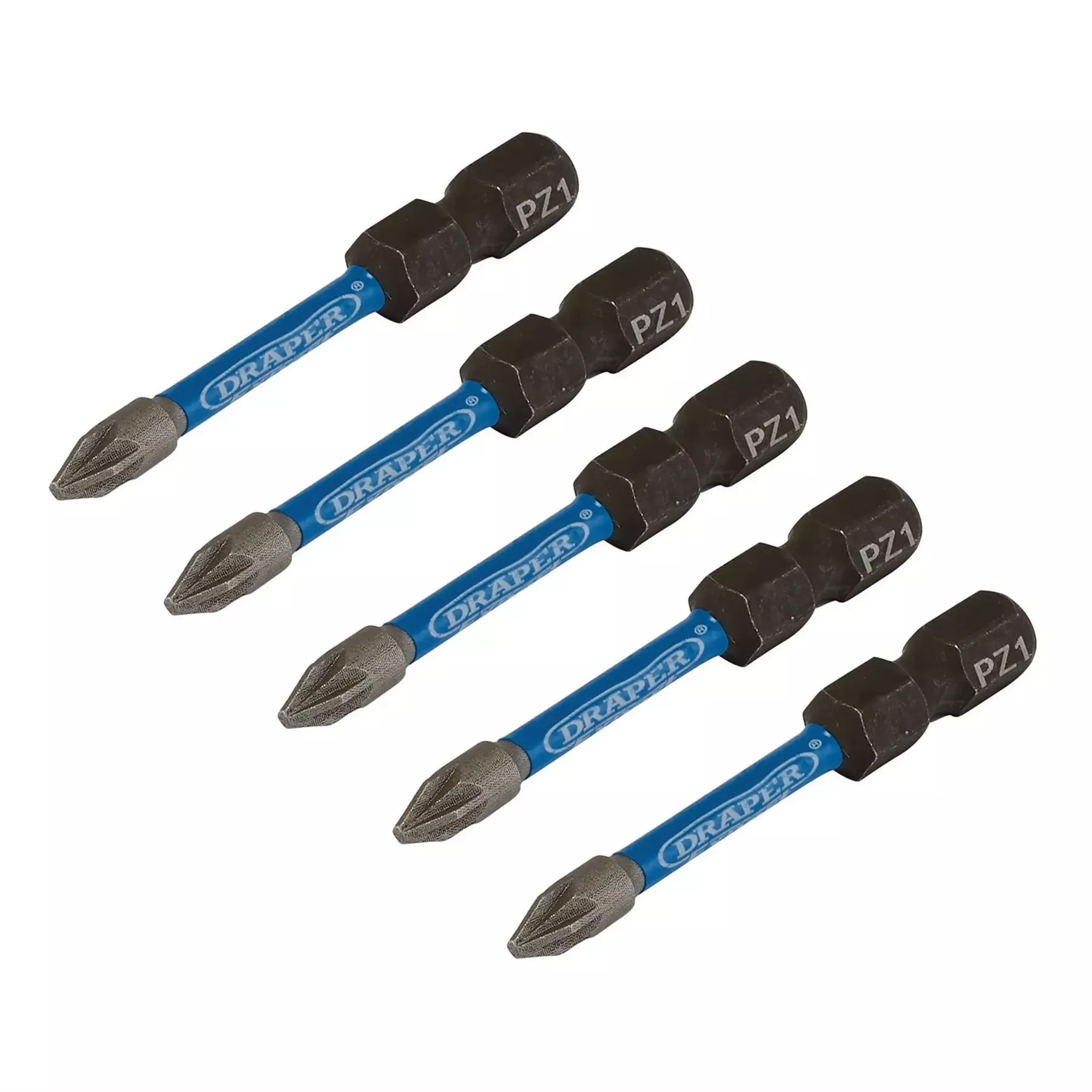 Draper Expert PZ-Type Impact Screwdriver Bits No.1 x 50mm 1/4" Hex (Pack of 5) 05646