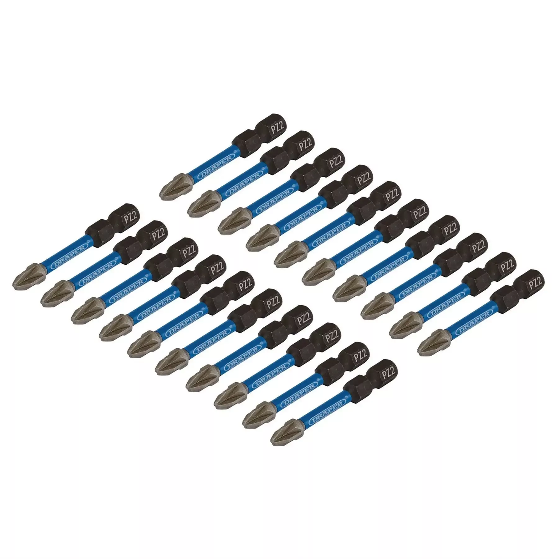 Draper Expert PZ-Type Impact Screwdriver Bits No.2 x 50mm 1/4" Hex (Pack of 20) 05696