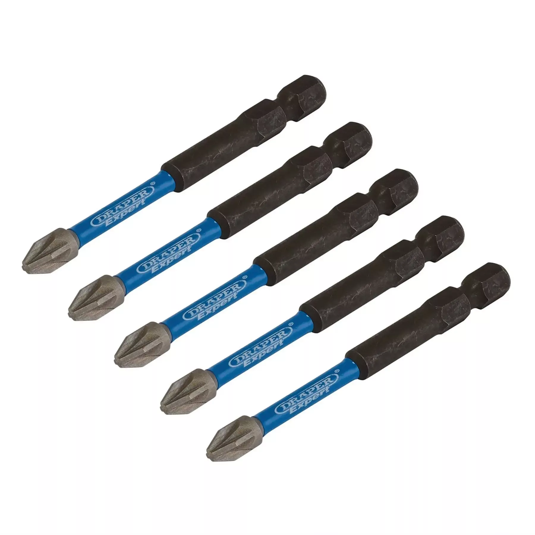 Draper Expert PZ-Type Impact Screwdriver Bits No.2 x 75mm 1/4" Hex (Pack of 5) 05675