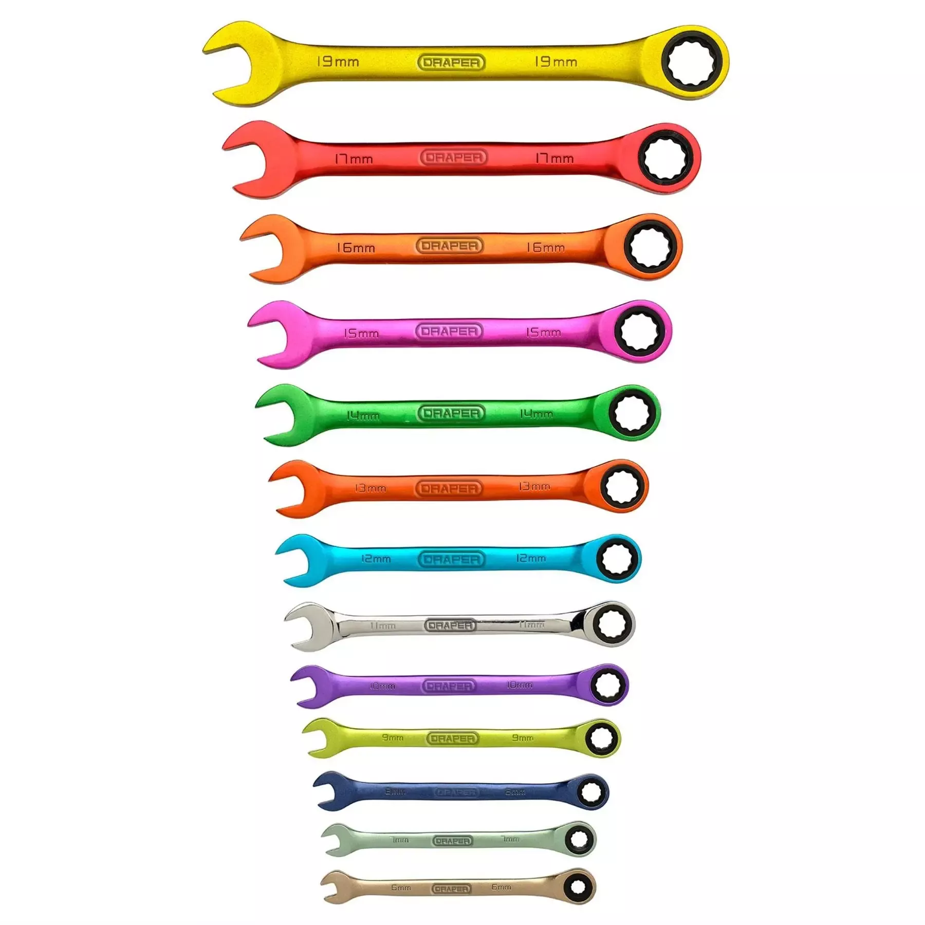 Draper HI-TORQ Metric Ratchet Combination Spanner Set 6 - 19mm (13 Piece) 07142
