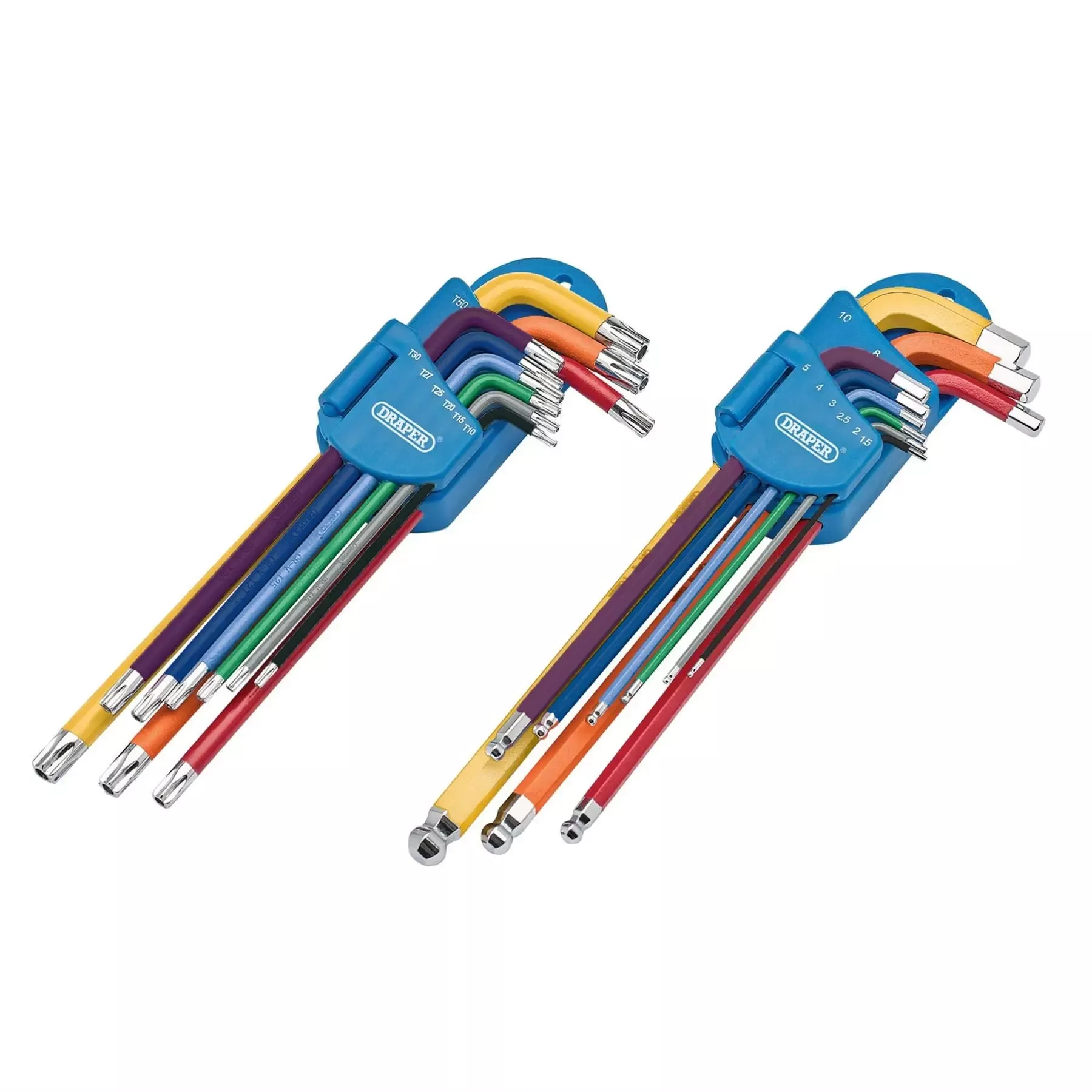 Draper TX-STAR Security & Hex Metric Long Arm Key Set Colour Coded (2 x 9 Piece) 04776