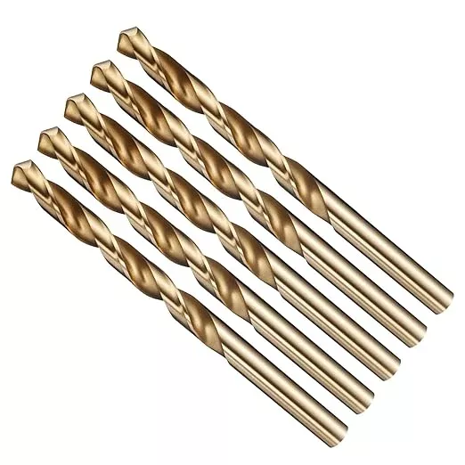 Drill Bit, 11/32" Cutting Diameter (8.731mm), 4241 HSS Gold 118° Cutting Angle Versatile Jobber Bits - (Applications: for Drilling Plastic Wood Soft Thin Metal), 5-Pieces