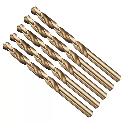Drill Bit, 19/64" Cutting Diameter (7.541mm), 4241 HSS Gold 118° Cutting Angle Versatile Jobber Bits - (Applications: for Drilling Plastic Wood Soft Thin Metal), 5-Pieces