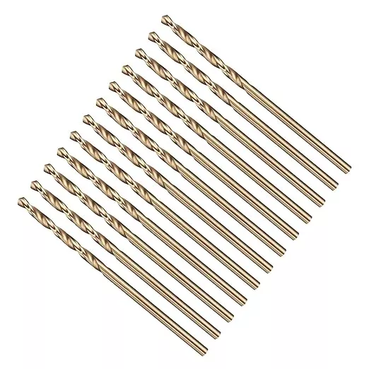 Drill Bit, 5/64" Cutting Diameter (1.984mm), 4241 HSS Gold 118° Cutting Angle Versatile Jobber Bits - (Applications: for Drilling Plastic Wood Soft Thin Metal), 12-Pieces