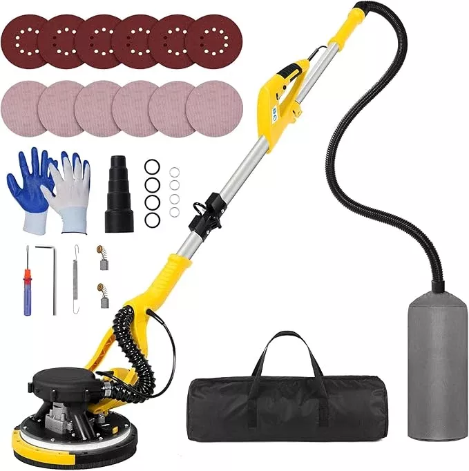 Drywall Sander Tool, KUPERIA 8.5 Amp Popcorn Ceiling Removal Tool with 7 Variable Speed 800-1800RPM, Electric Drywall Sander with Extendable Handle, LED Light,6 Basic Sand Paper & 6 Grid Sandpaper