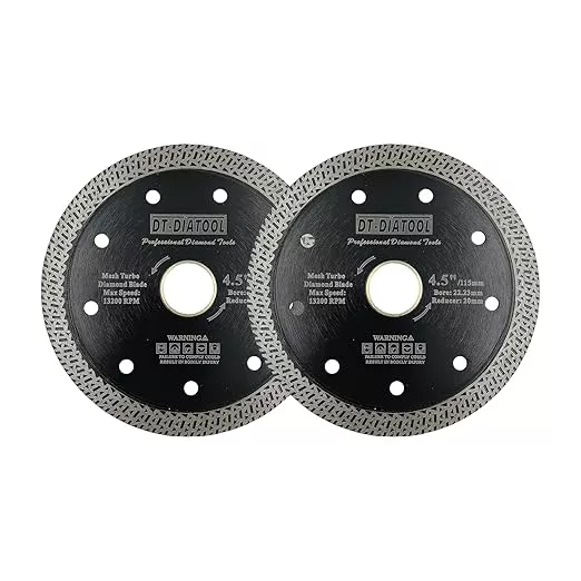 DT-DIATOOL 2pcs Diamond Granite Blade 4-1/2 Inch for Marble, Porcelain, Ceramic, Brick - Mesh Turbo Diamond Segments