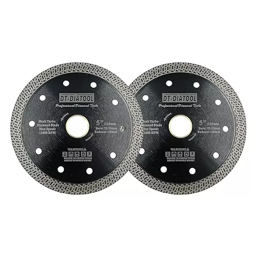 DT-DIATOOL 5 Inch Tile Cutting Blade Porcelain Ceramic Pack of 2 with Mesh Turbo Diamond Segment
