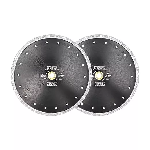 DT-DIATOOL Diamond Tile Blade 10 Inch 2pcs Diamond Turbo X Mesh Rim Segement Circular Saw Blade for Procelain Ceramic Stoneware Marble Granite Fits 5/8"-7/8" Arbor