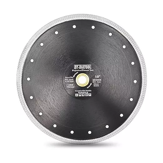DT-DIATOOL Diamond Tile Blade 10 Inch Diamond Turbo X Mesh Rim Segement Circular Saw Blade for Procelain Ceramic Stoneware Marble Granite Fits 5/8"-7/8" Arbor