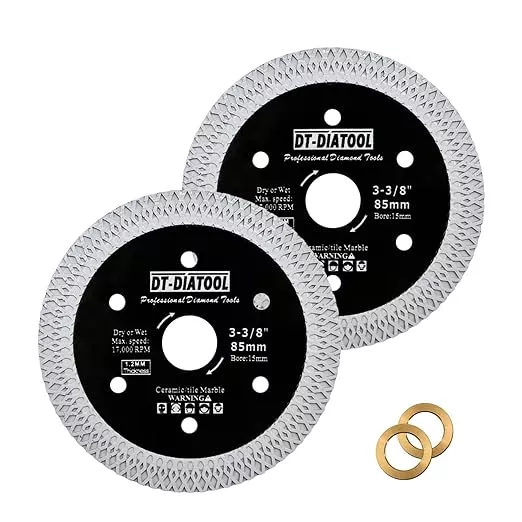 DT-DIATOOL Diamond Tile Blade 3-3/8" (85mm) Cutting Porcelain Tile Ceramic Marble Granite Circular Saw Blade with X Mesh Segment Arbor 10mm-15mm