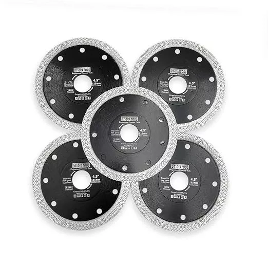 DT-DIATOOL Diamond Tile Blade 4-1/2 Inch 5pcs Diamond Turbo X Mesh Rim Segement Circular Saw Blade for Procelain Ceramic Stoneware Marble Granite Fits 5/8"-7/8" Arbor