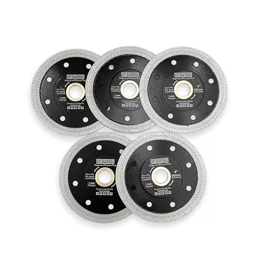 DT-DIATOOL Diamond Tile Blade 4 Inch 5pcs Diamond Turbo X Mesh Rim Segement Circular Saw Blade for Procelain Ceramic Stoneware Marble Granite Fits 5/8"-7/8" Arbor