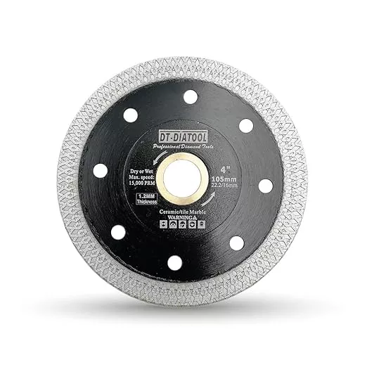 DT-DIATOOL Diamond Tile Blade 4 Inch Diamond Turbo X Mesh Rim Segement Circular Saw Blade for Procelain Ceramic Stoneware Marble Granite Fits 5/8"-7/8" Arbor