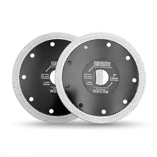 DT-DIATOOL Diamond Tile Blade 5 Inch 2pcs Diamond Turbo X Mesh Rim Segement Circular Saw Blade for Procelain Ceramic Stoneware Marble Granite Fits 5/8"-7/8" Arbor